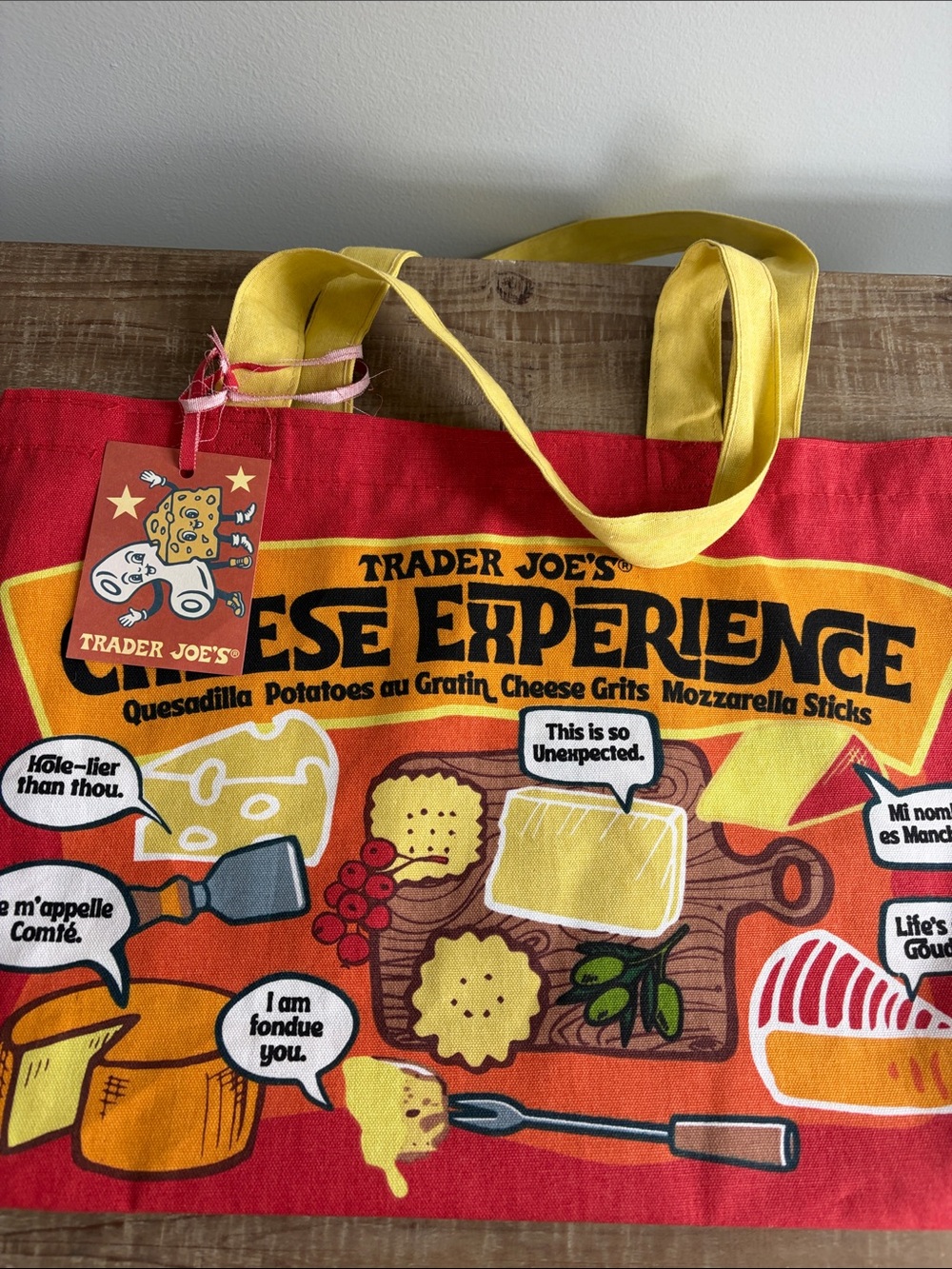 Trader Joe's Red & Yellow 'Cheese Experience' Tote Bag. 💯 cotton. NWT.